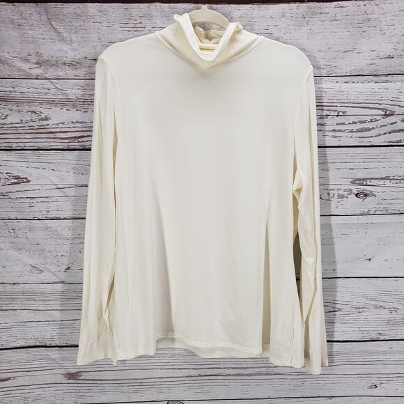 Garnet Hill Ivory Knit Turtle Neck Organic Pima Cotton Blend Sweater XL - Picture 1 of 11